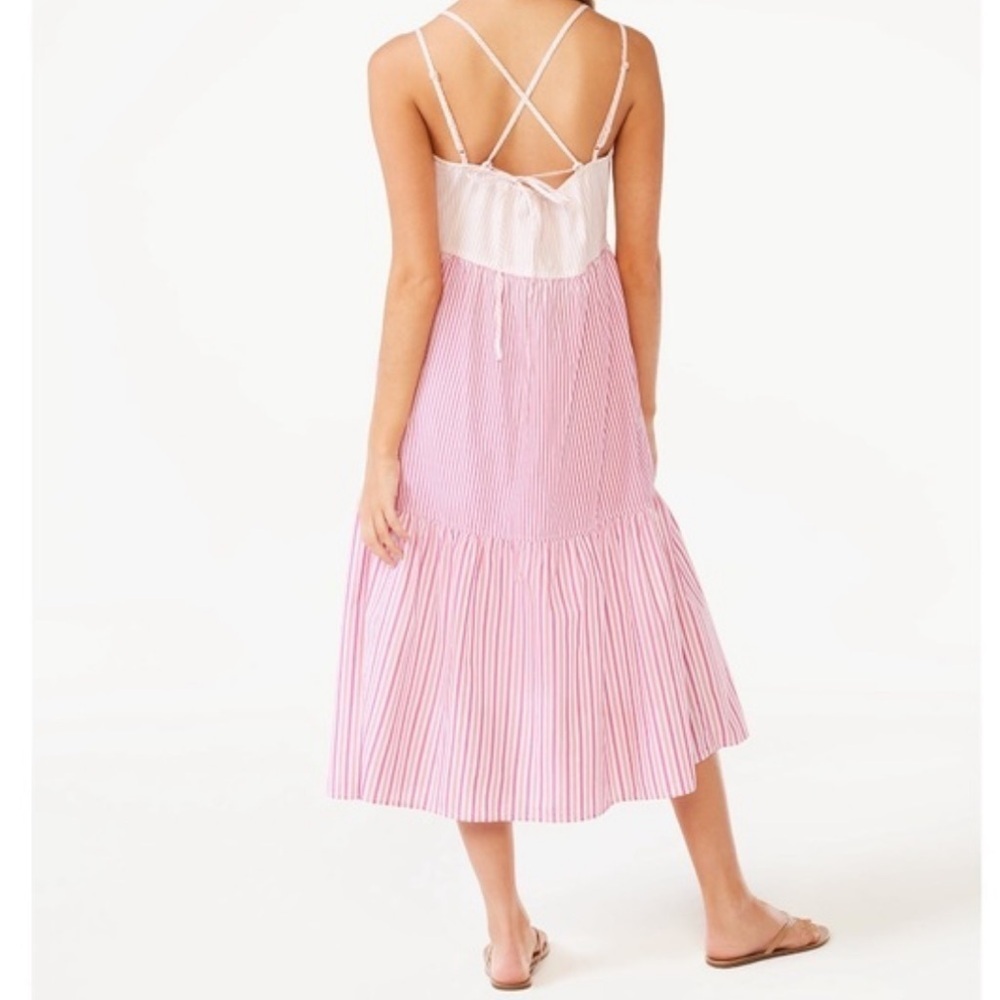 FREE ASSEMBLY Pink Tiered Midi Sundress with Spaghetti Straps. Size Xs - Picture 2 of 13